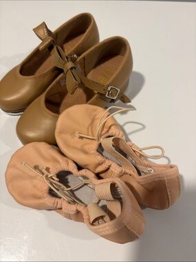 Bloch Tan Tap shoes Mary Jane and Peach Ballet Flats Kids Shoe Set